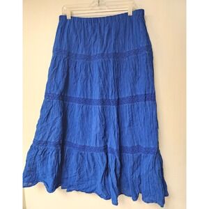 Susan Graver Maxi Skirt Women Royal Blue w/Silver 2 Layers  Large Pheasant Skirt
